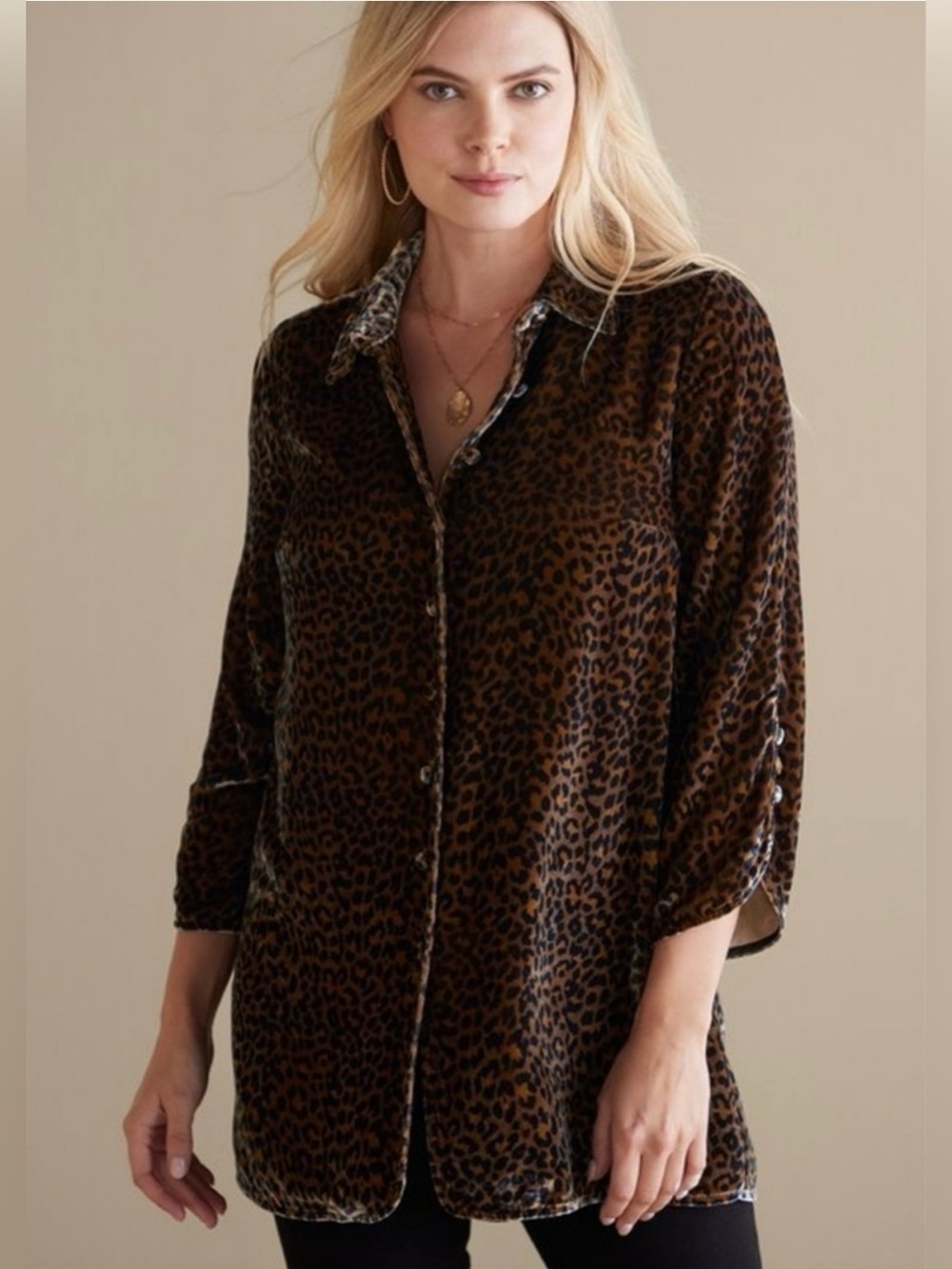 Soft Surroundings Icon Silk Velvet Poets Animal Print Button Up Tunic XS - Picture 2 of 12